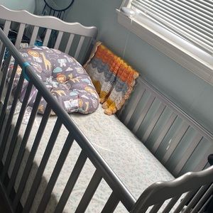 The crib is a Carson/classic 2 in 1 convertible crib. Comes with a bed.